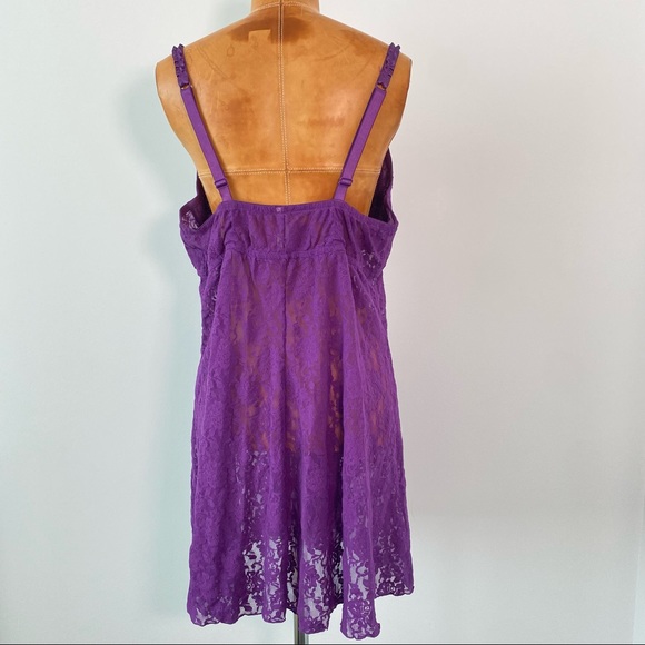Cacique Size 18/20 Purple Lace Sheer Slip Nighty Ruffle Lingerie - Picture 4 of 8